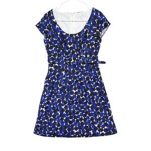 Boden Dress Size 6P Belted Sheath Blue Floral Cap Sleeve UK‎ 10P